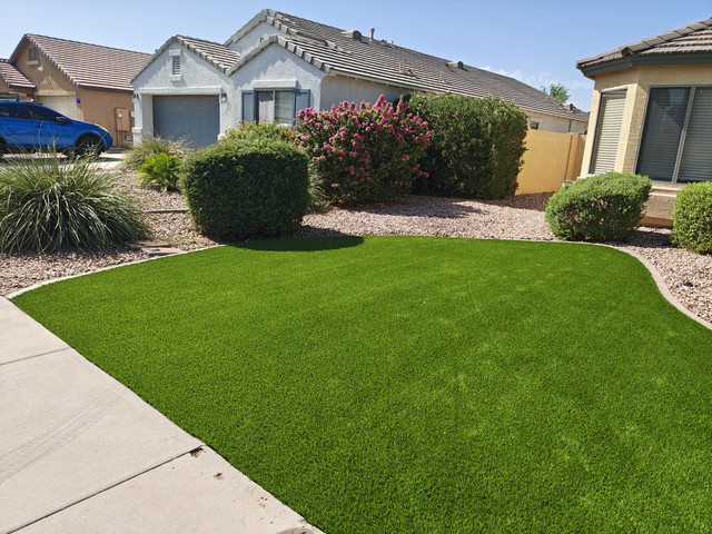 Artificial grass front lawn installation in Arizona