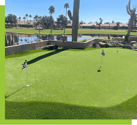 Always Green Grass | Putting Green with a lake and cacti