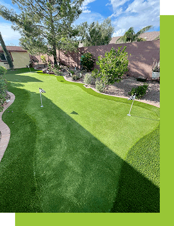 Always Green Grass | Putting Green with house, bushes and tree in sight